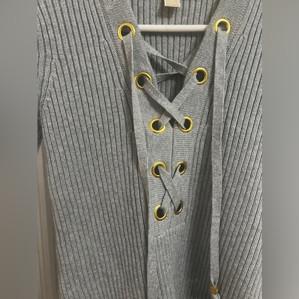 Michael Kors Lace Up Grey Sweater - Picture 4 of 5